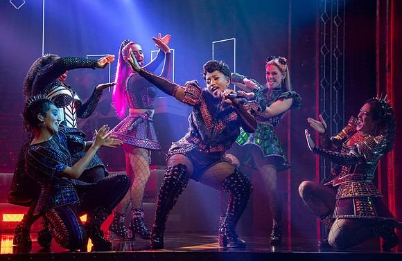 Terica Marie as Anna of Cleves (center) in The North American Tour Boleyn Company of SIX. Photo by Joan Marcus (0159r).jpg