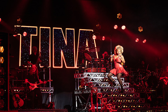 Parris Lewis performing _The Best_ as 'Tina Turner' in the North American touring production of TINA - The Tina Turner Musical. Photo by Matthew Murphy for MurphyMade, 2023.